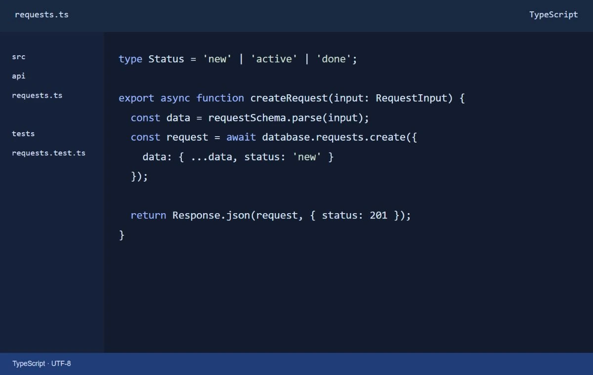 Exemple de code TypeScript dans un éditeur.
